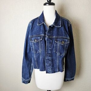 Zara Cropped Dark Wash Denim Jean Jacket Womens Size L New